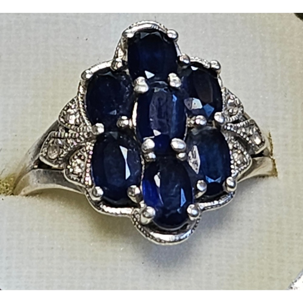 Vintage Sapphire Cluster Ring Womens Size 11 Sterling Silver 925 Blue Cocktail